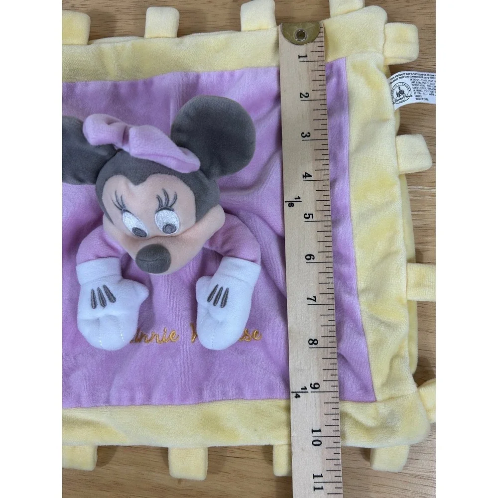 Disney Parks Minnie Mouse Lovey Security Blanket Purple Yellow Tag Crinkle Plush